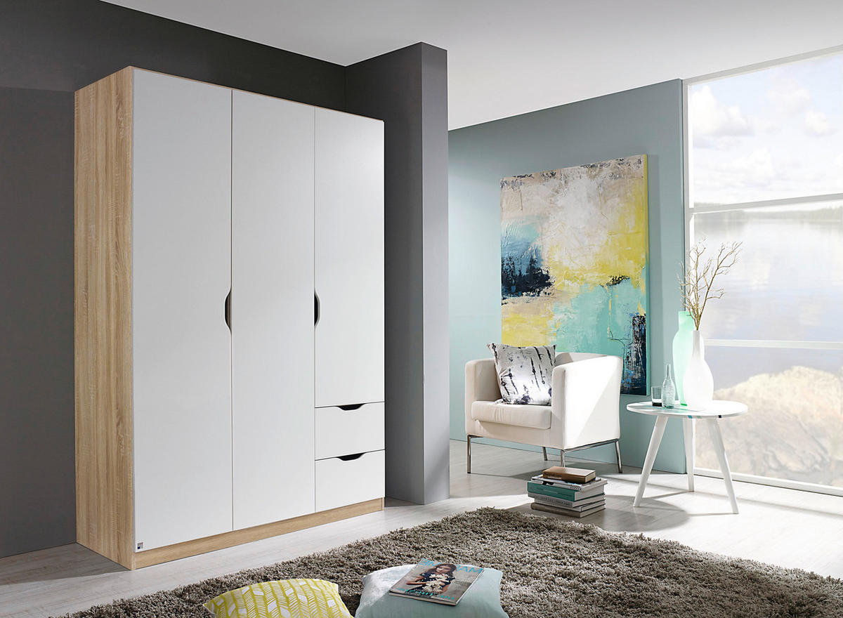 DREHTÜRENSCHRANK 136/197/54 cm 3-türig Weiß, Sonoma Eiche  - Weiß/Sonoma Eiche, MODERN, Holzwerkstoff (136/197/54cm) - Rauch Möbel