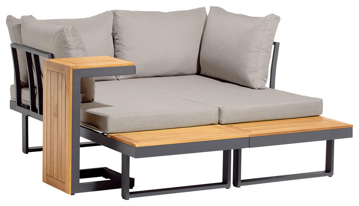 LOUNGEGARNITUR Akazie massiv Aluminium  - Anthrazit/Hellgrau, Design, Holz/Textil - Amatio