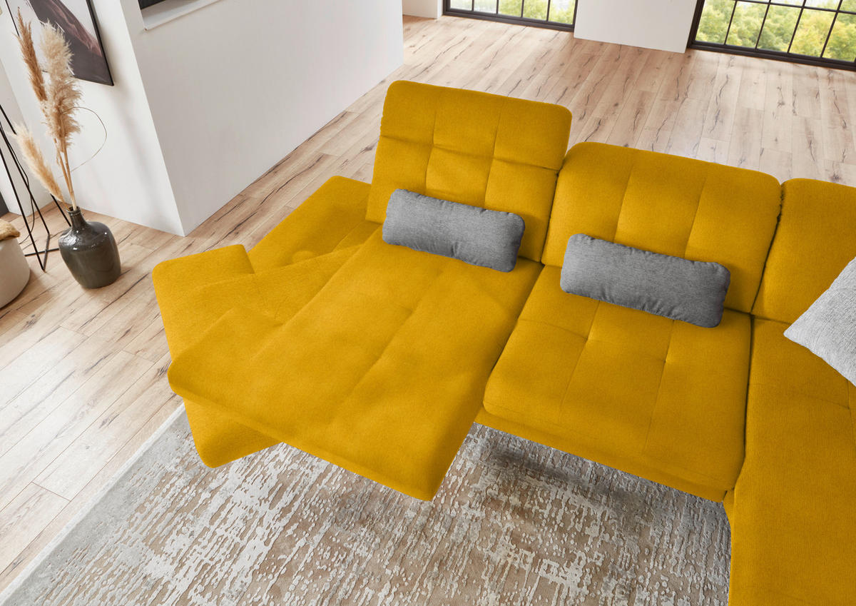 ECKSOFA in Flachgewebe Currygelb  - Currygelb/Schwarz, Design, Textil/Metall (309/190cm) - Beldomo Style