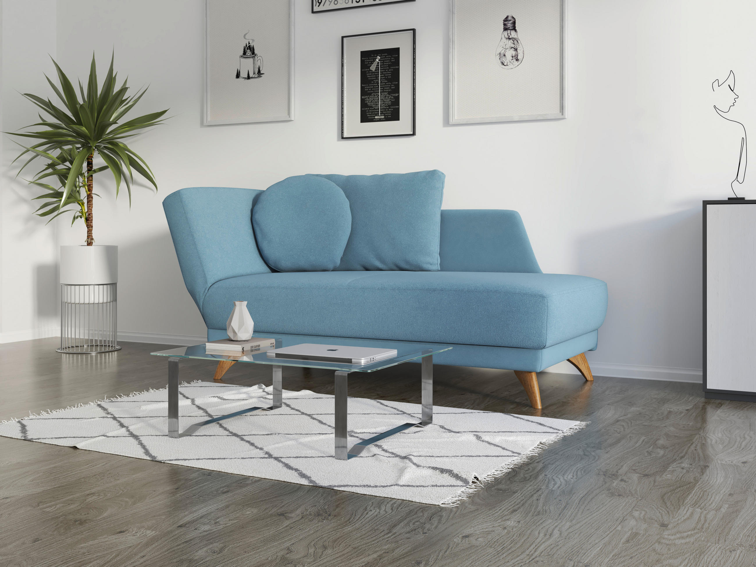 RÉCAMIERE in Flachgewebe Blau  - Blau/Eichefarben, Modern, Holz/Textil (205/74/94cm) - Bali