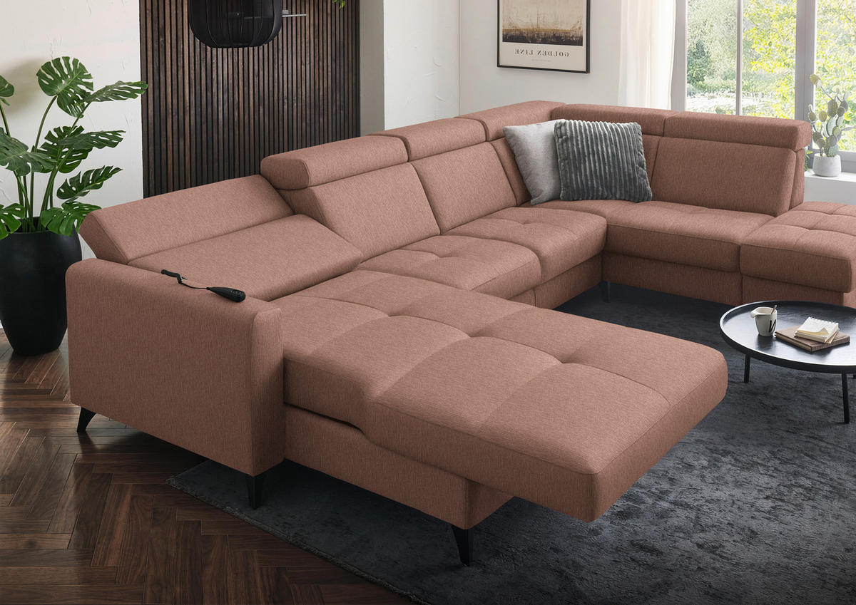 WOHNLANDSCHAFT Beldomo System in Flachgewebe Terracotta  - Terracotta/Schwarz, KONVENTIONELL, Textil/Metall (174/333/215cm) - Beldomo System