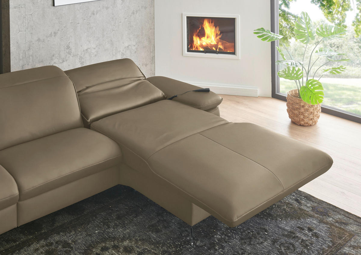ECKSOFA  Echtleder Schlammfarben  - Schlammfarben/Schwarz, Design, Leder/Metall (307/169cm) - Beldomo Premium