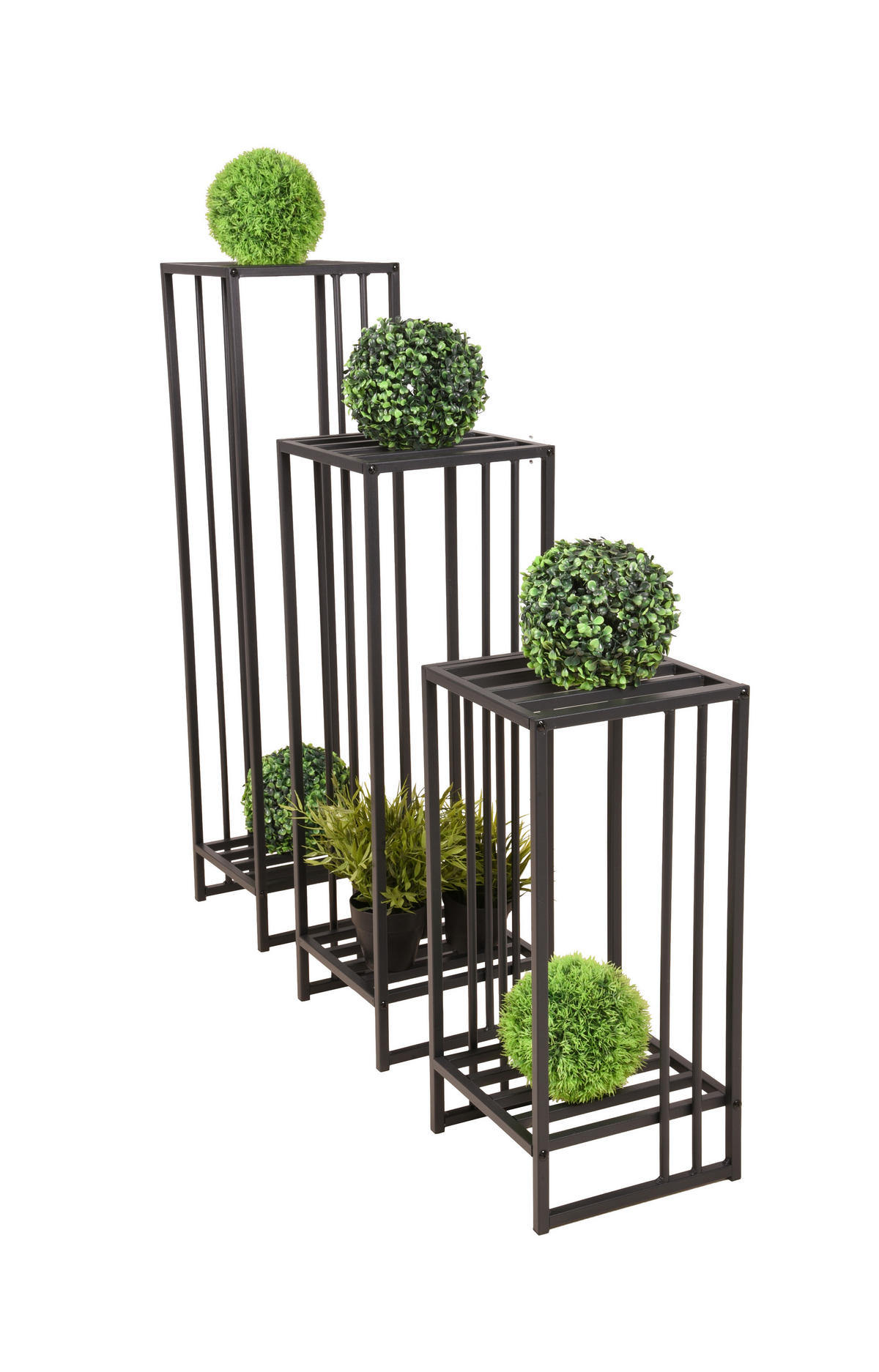 BLUMENTISCHSET in Metall 25/25/95 cm  - Schwarz, MODERN, Metall (25/25/95cm) - Gardenson
