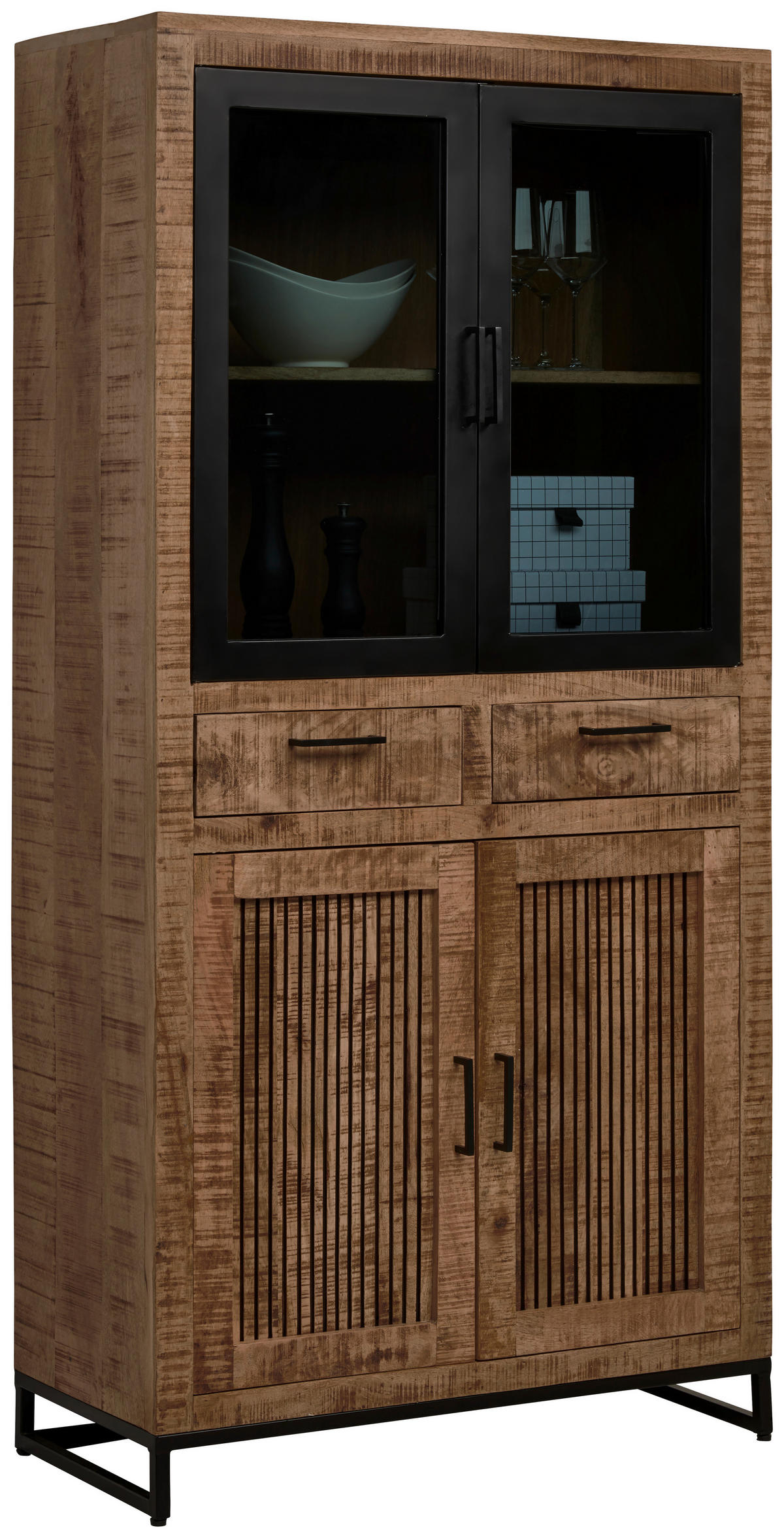 VITRINE Naturfarben, Hellbraun  90/180/40 cm  - Hellbraun/Schwarz, Design, Glas/Holz (90/180/40cm) - Carryhome