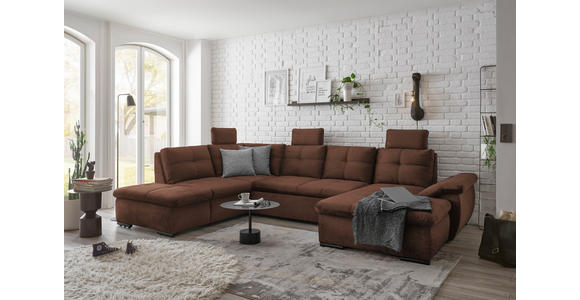WOHNLANDSCHAFT in Mikrovelours Kupferfarben - Schwarz/Kupferfarben, KONVENTIONELL, Kunststoff/Textil (217/334/127cm) - Carryhome