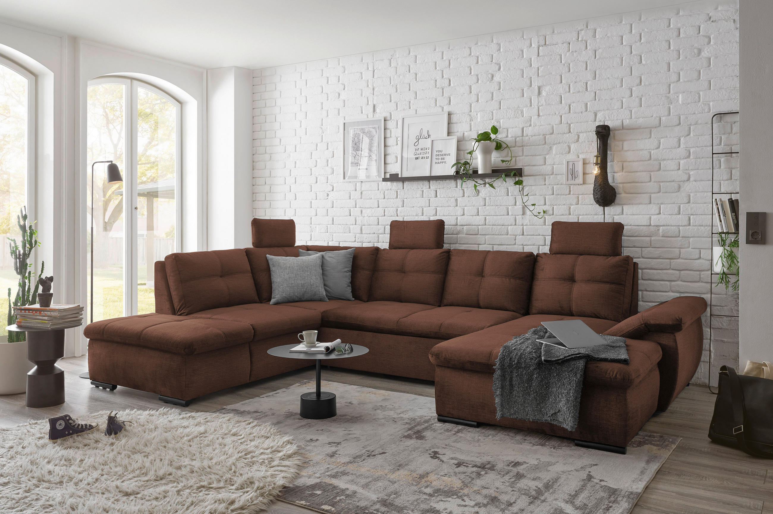 WOHNLANDSCHAFT in Mikrovelours Kupferfarben  - Schwarz/Kupferfarben, Konventionell, Kunststoff/Textil (217/334/127cm) - Carryhome