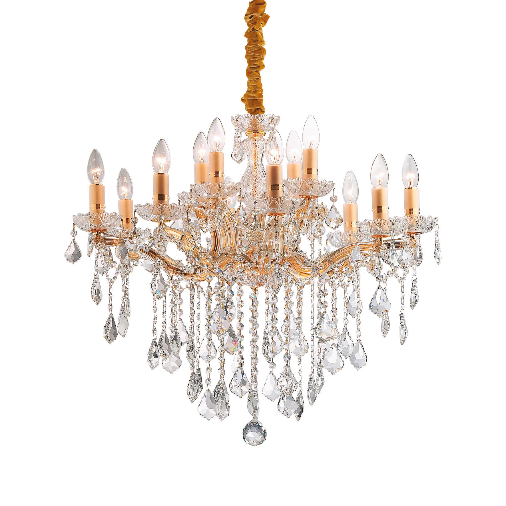 KRONLEUCHTER Florian Oro 72/90-120 cm   - Messingfarben/Goldfarben, KONVENTIONELL, Glas/Stein (72/90-120cm) - Ideal Lux