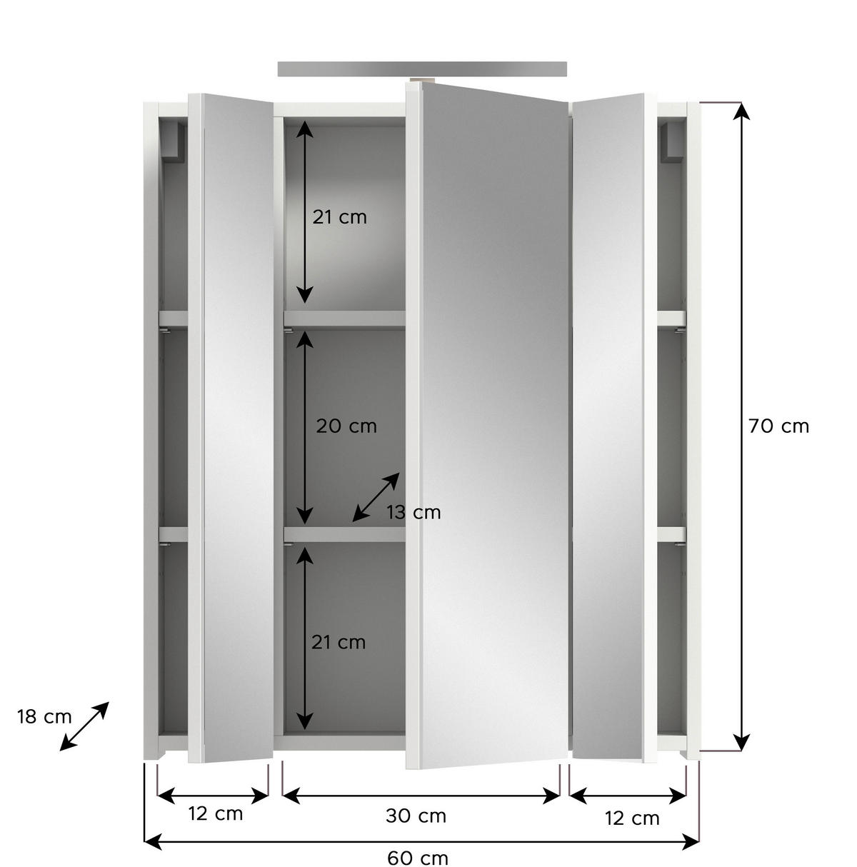 SPIEGELSCHRANK 60/55/46 cm  - Weiß Hochglanz/Weiß, MODERN, Holzwerkstoff (60/55/46cm) - MID.YOU