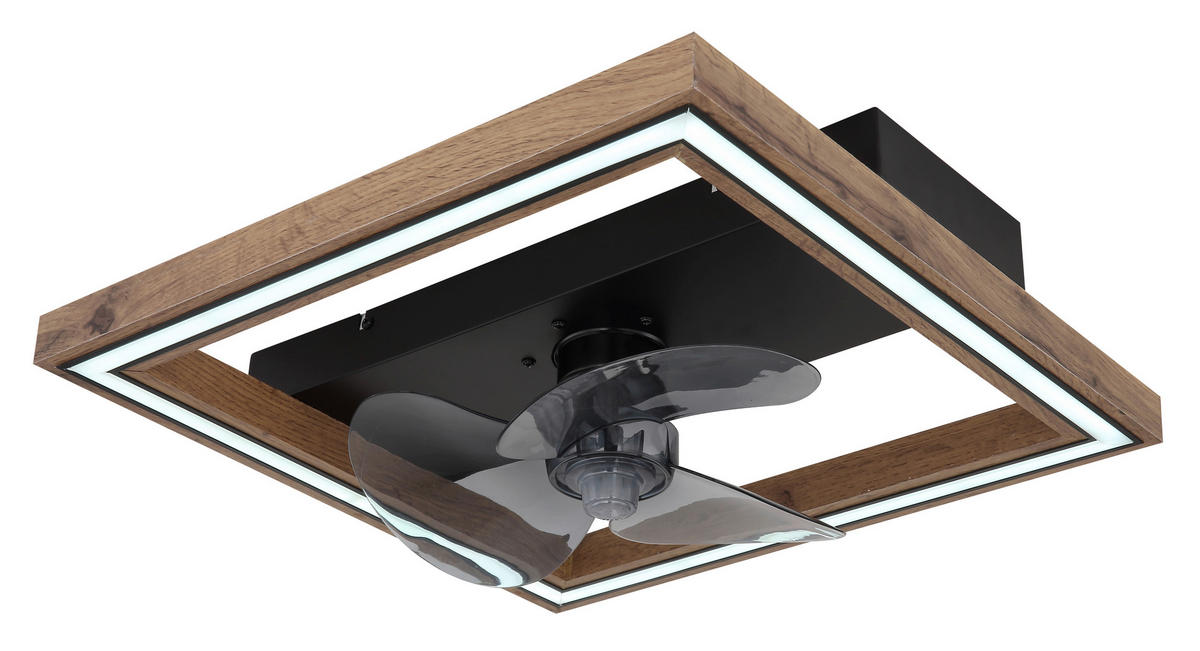 STROPNÍ VENTILÁTOR, 44/44/13,5 cm - tmavě hnědá/černá, Natur, kov/kompozitní dřevo (44/44/13,5cm) - Globo