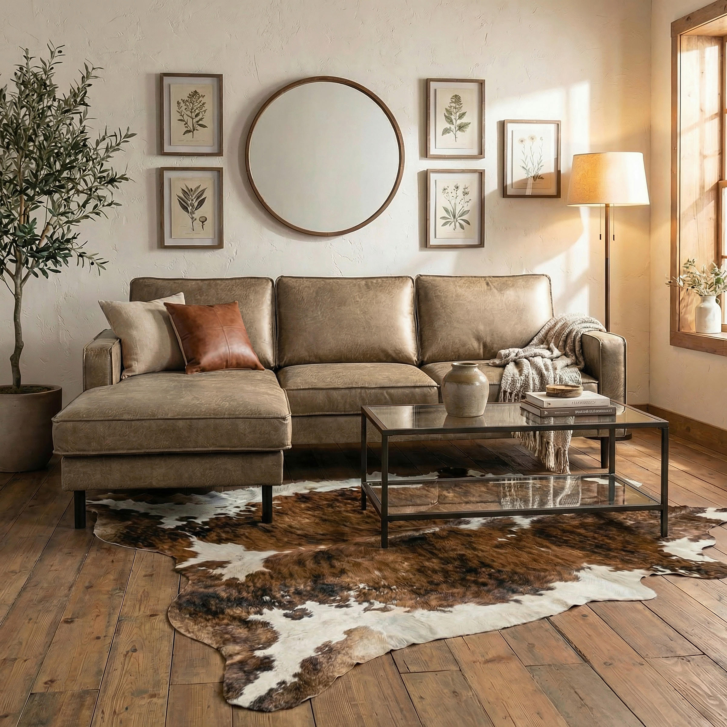 ECKSOFA Graubraun Echtleder Lederlook Rücken echt  - Graubraun, Design, Leder/Textil (166/238cm) - Livetastic
