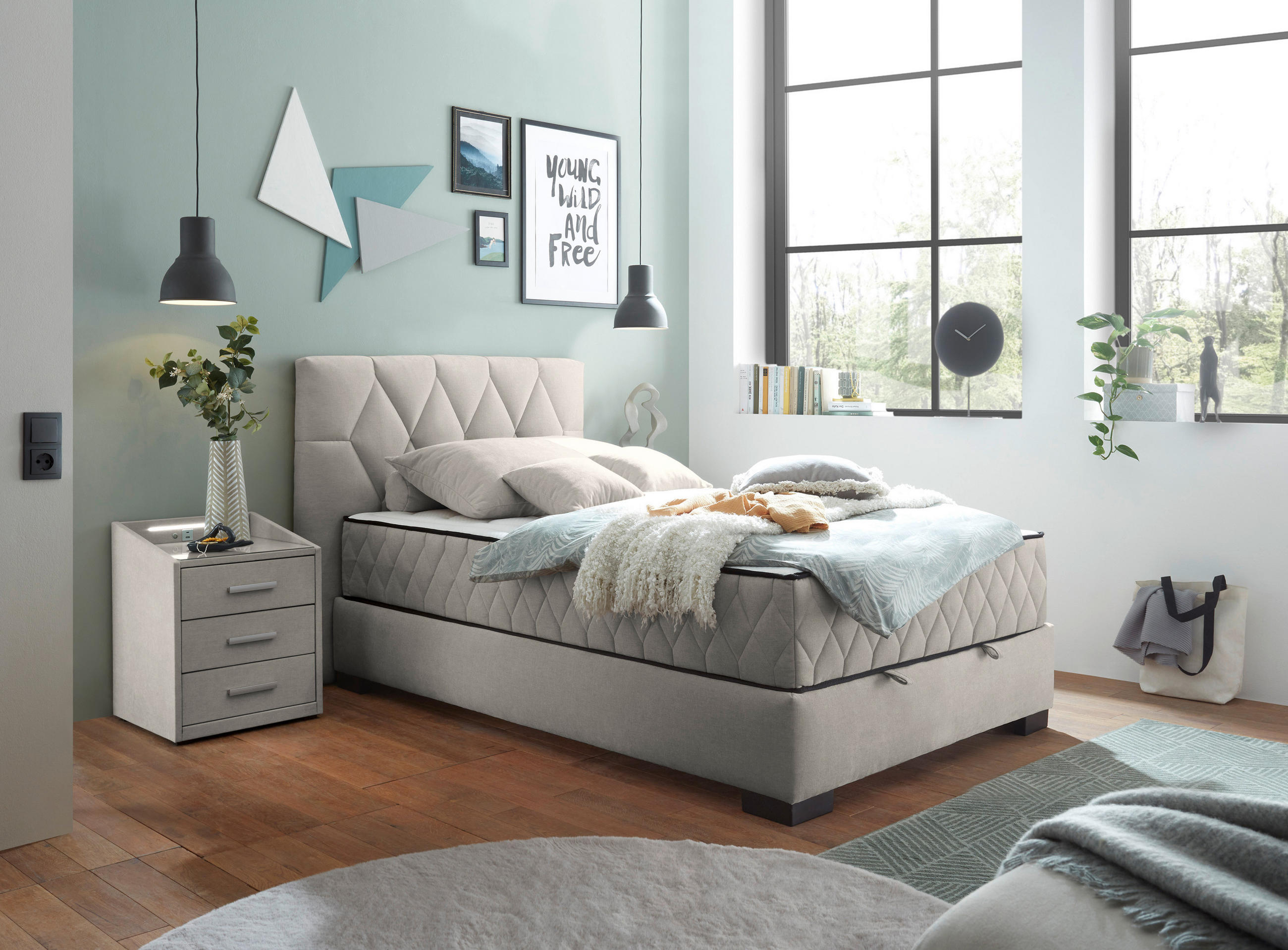 BOXBETT 120/200 cm  in Beige  - Beige/Schwarz, Modern, Holzwerkstoff/Kunststoff (120/200cm) - MID.YOU