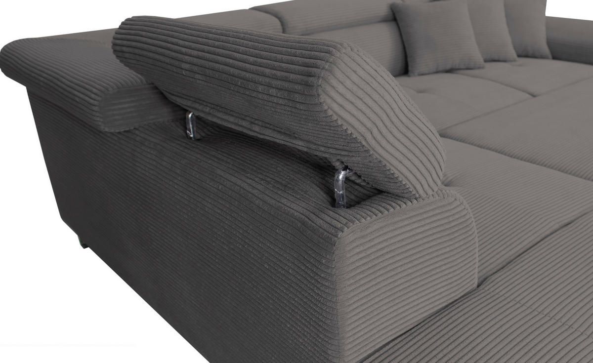 ECKSOFA in Cord Dunkelgrau  - Dunkelgrau/Silberfarben, Design, Textil/Metall (226/257cm) - Xora