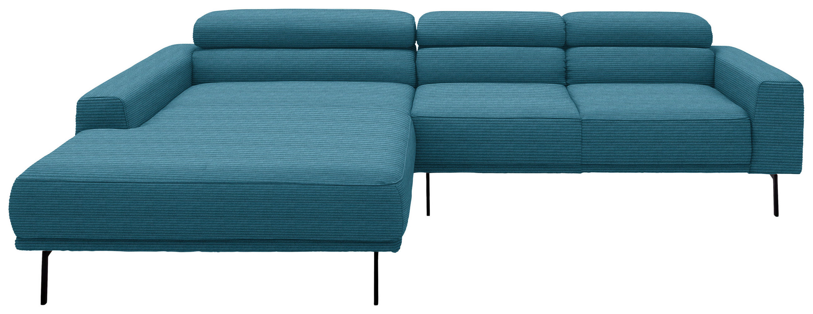 ECKSOFA Cord Petrol  - Petrol/Schwarz, Design, Textil/Metall (215-217/293cm) - Schöner Wohnen