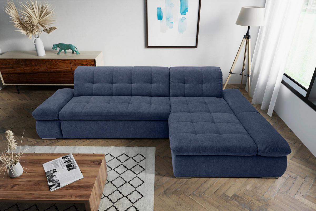 ECKSOFA in Mikrofaser Dunkelblau  300/172 cm  - Chromfarben/Dunkelblau, KONVENTIONELL, Textil/Metall (300/172cm) - MID.YOU
