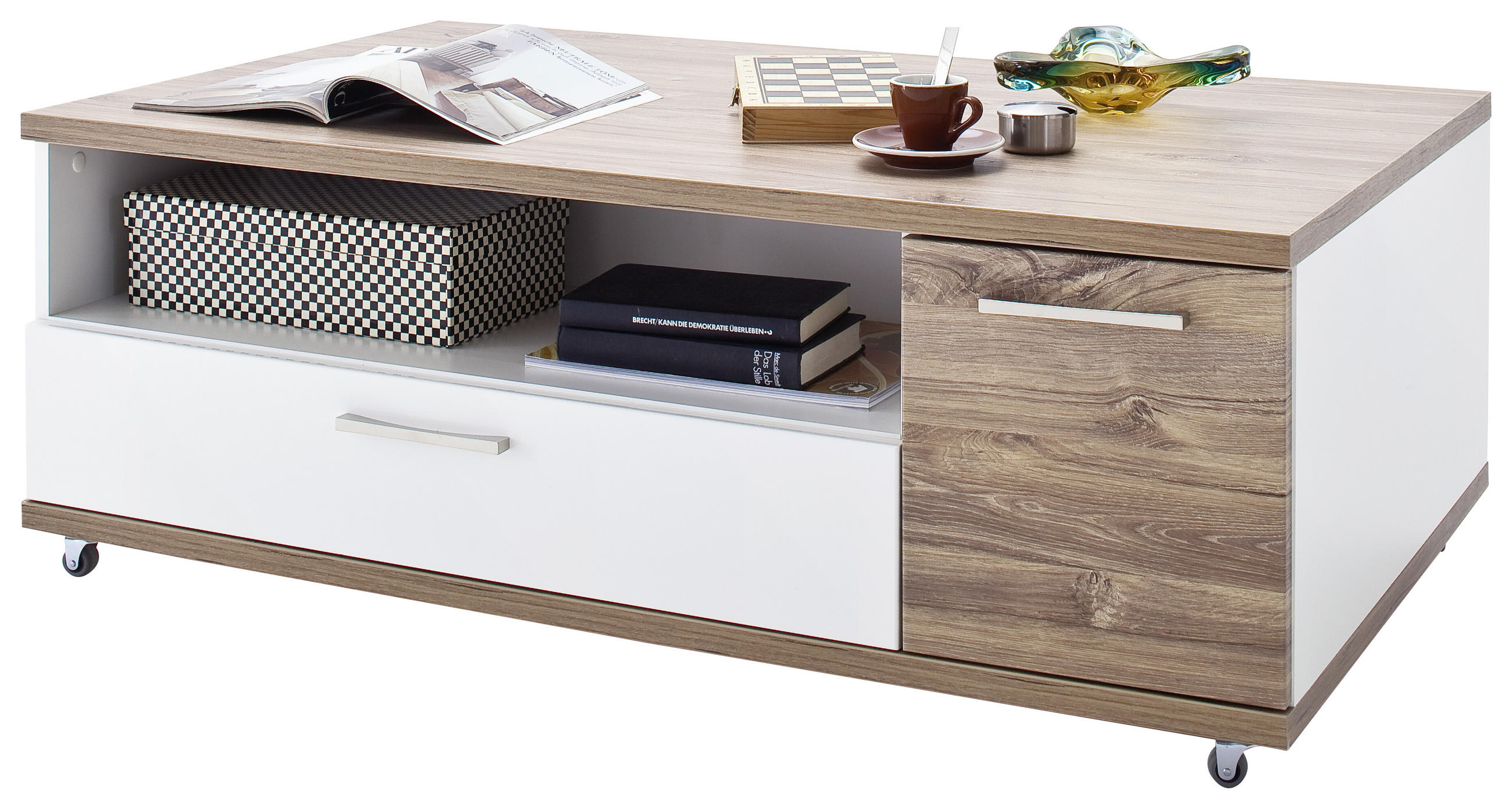 COUCHTISCH in Holzwerkstoff 115/70/42 cm - Weiss/Eichefarben, Design, Holzwerkstoff/Kunststoff (115/70/42cm) - Livetastic