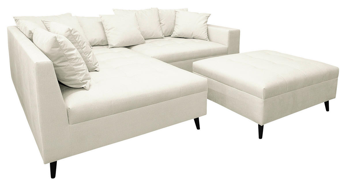 Ecksofa inkl. Hocker in Mikrofaser Hellgrau  - Hellgrau/Schwarz, Design, Holz/Textil (174/247cm) - MID.YOU