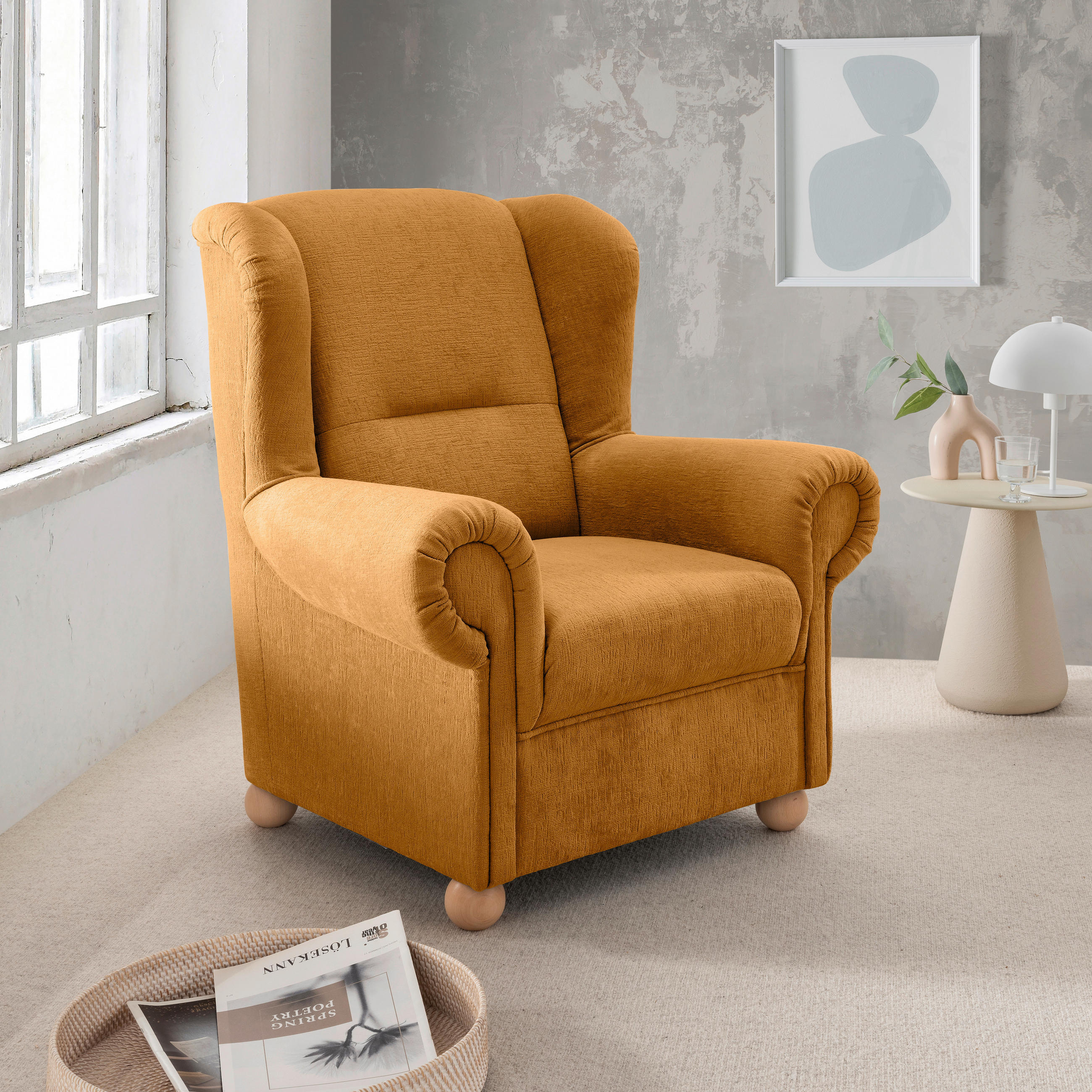 OHRENSESSEL Mikrofaser Goldfarben  - Wildeiche/Goldfarben, KONVENTIONELL, Holz/Textil (92/102/89cm) - Livetastic