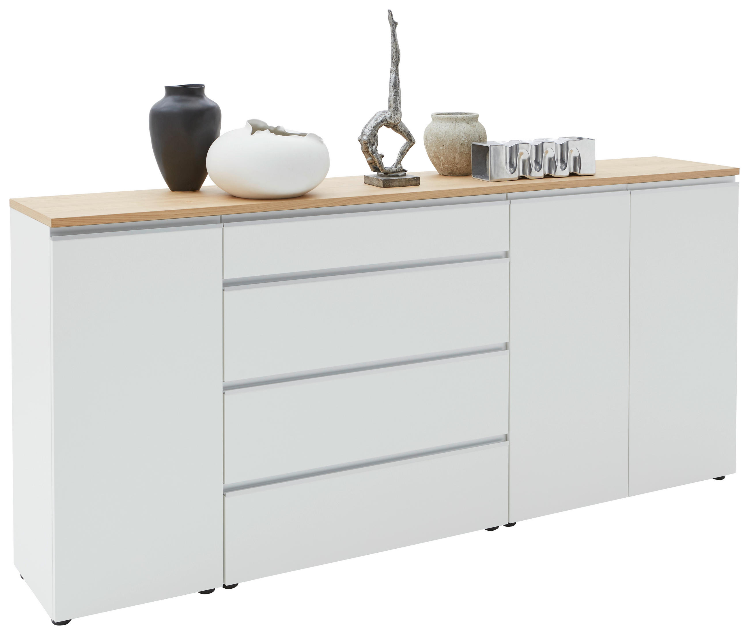 SIDEBOARD 225/102/41 cm  in Weiß  - Eichefarben/Silberfarben, Design, Holz/Holzwerkstoff (225/102/41cm) - Dieter Knoll