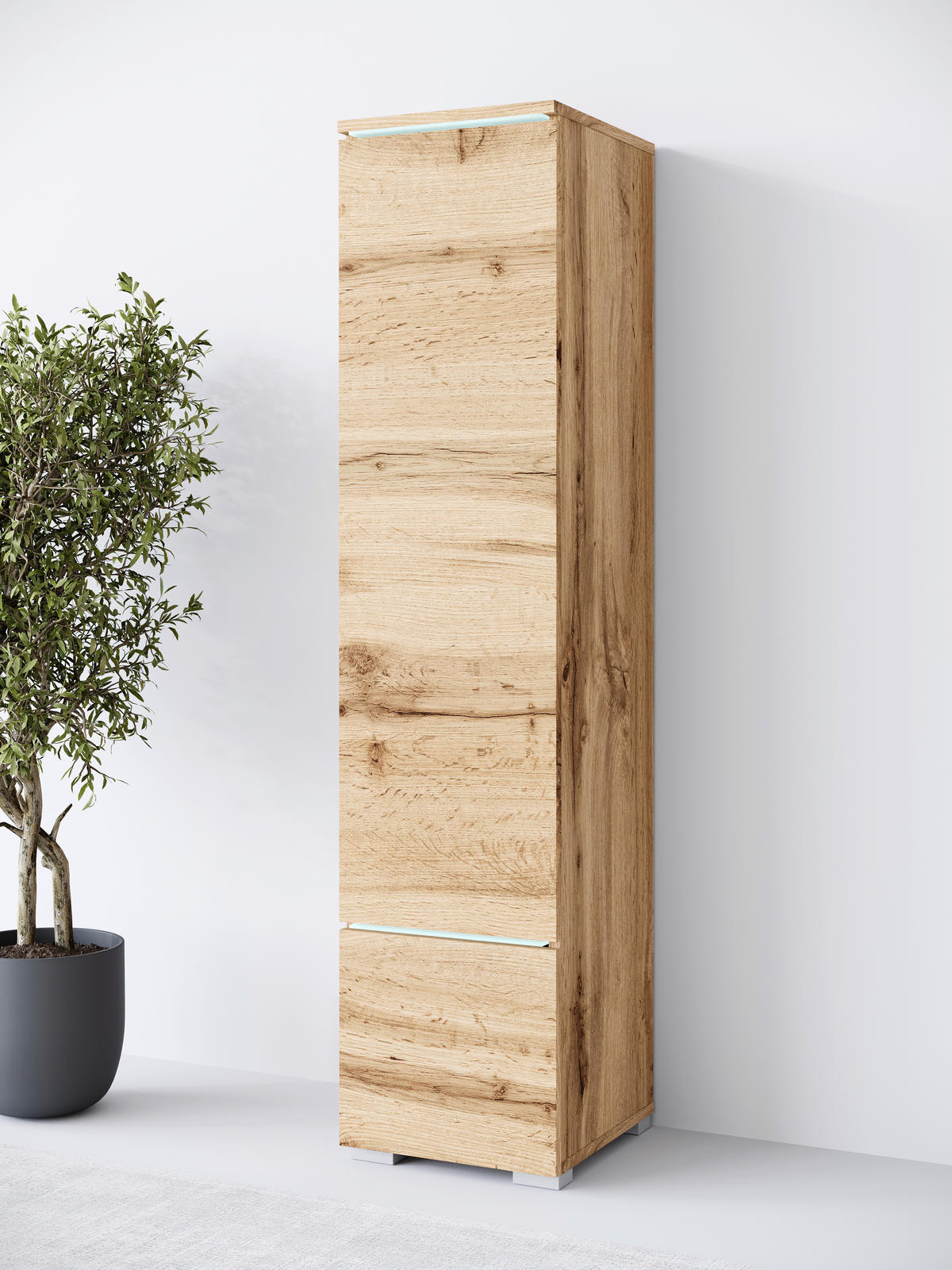 HOCHSCHRANK 30/130/33 cm  - Eiche Wotan/Grau, Design, Holzwerkstoff/Kunststoff (30/130/33cm) - Livetastic