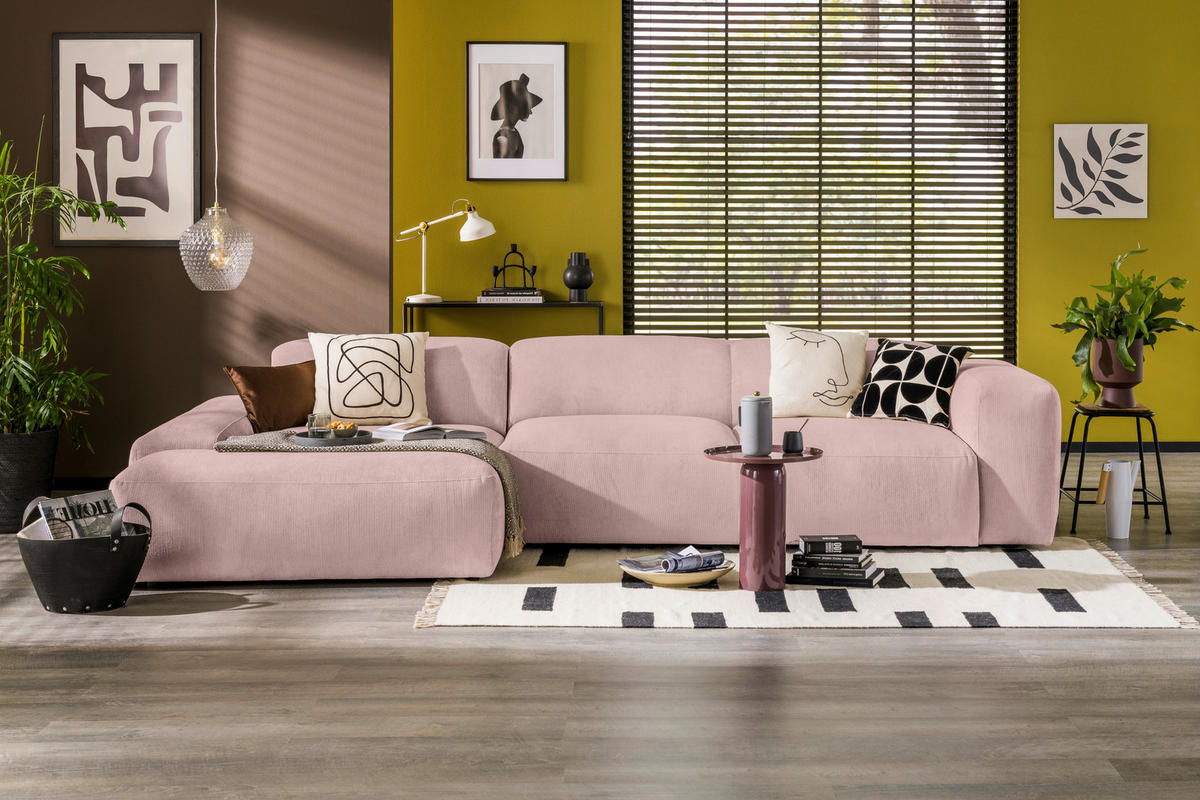 ECKSOFA HANNAH Rosa Cord  - Schwarz/Rosa, Design, Kunststoff/Textil (170/343cm) - MID.YOU