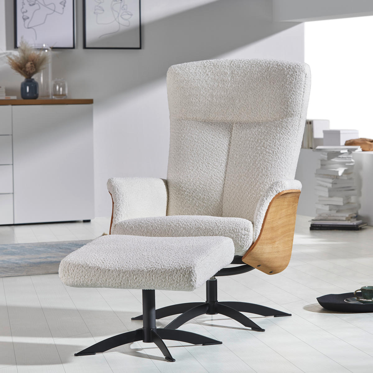 RELAXSESSEL in Holz, Textil Creme  - Creme/Schwarz, Design, Holz/Textil (71/104/77cm) - Welnova