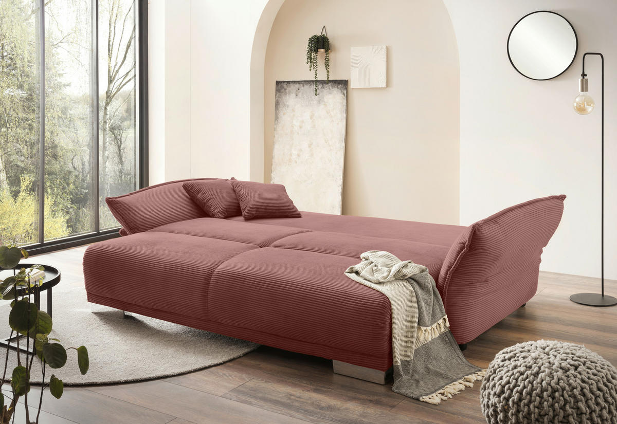 BIGSOFA in Cord Koralle  - Chromfarben/Koralle, Modern, Kunststoff/Textil (242/71/90/131cm) - Livetastic
