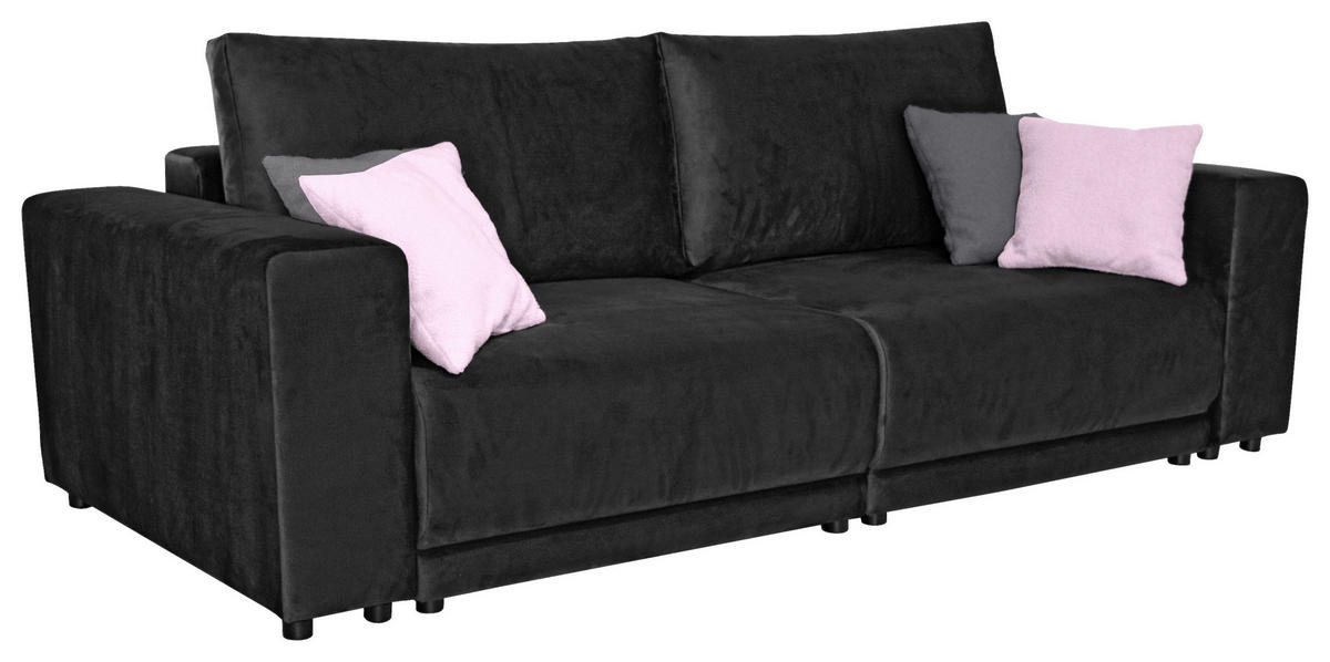BIGSOFA Velours Anthrazit  - Anthrazit/Schwarz, Design, Kunststoff/Textil (256/88/120cm) - home24