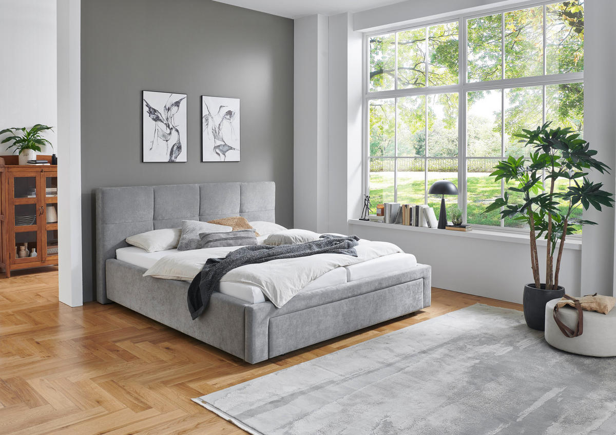 POLSTERBETT 180/200 cm,  in Grau, Bettschublade,  - Schwarz/Grau, Design, Kunststoff/Textil (180/200cm) - Stylife