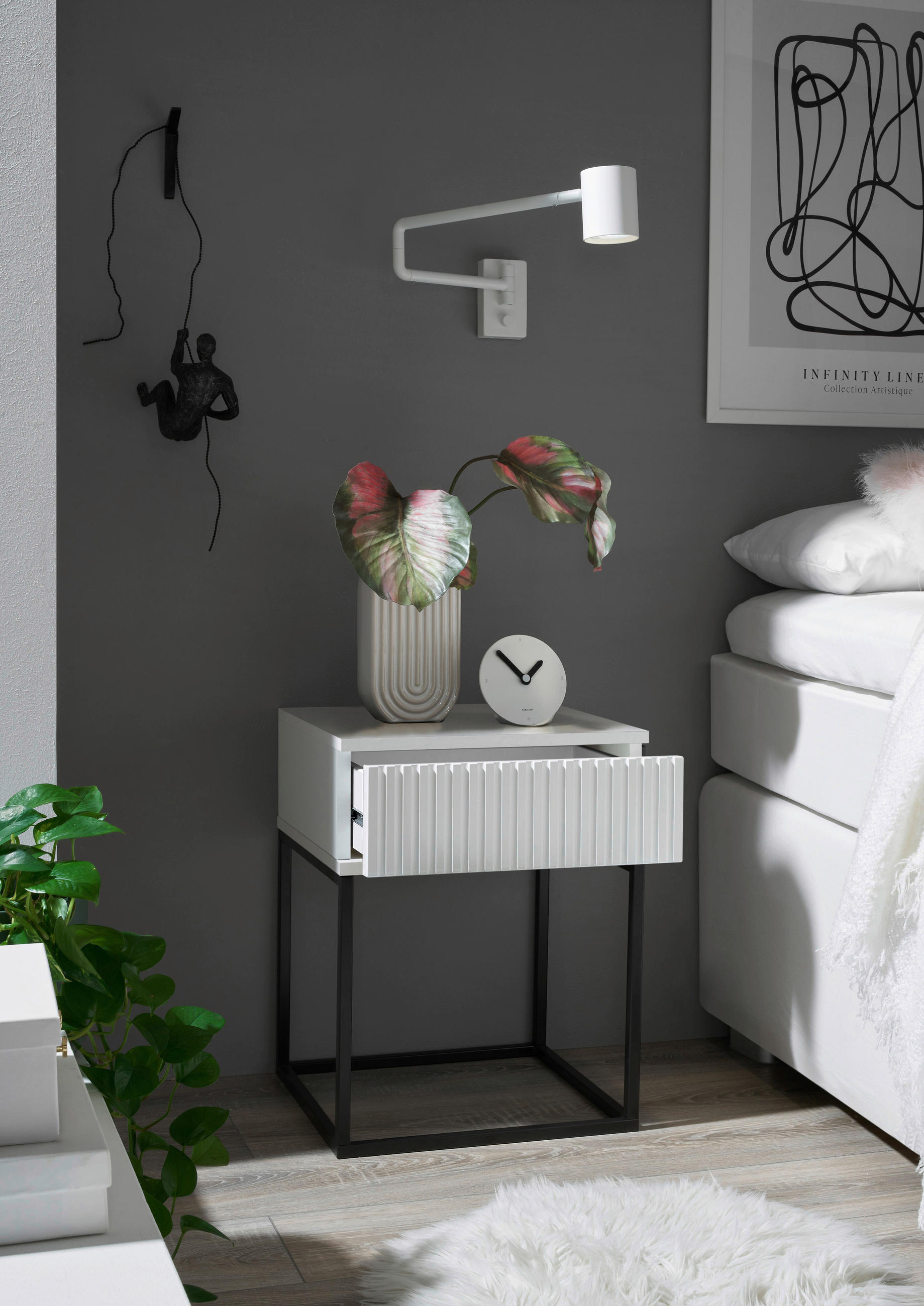 NOĆNI ORMARIĆ crna, bijela   - bijela/crna, Moderno, drvni materijal/metal (40/52/38,5cm) - Livetastic