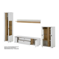 WOHNWAND 4-teilig  in Weiß, Eiche Wotan  355/200/42 cm  - Silberfarben/Eiche Wotan, Design, Glas/Holzwerkstoff (355/200/42cm) - MID.YOU