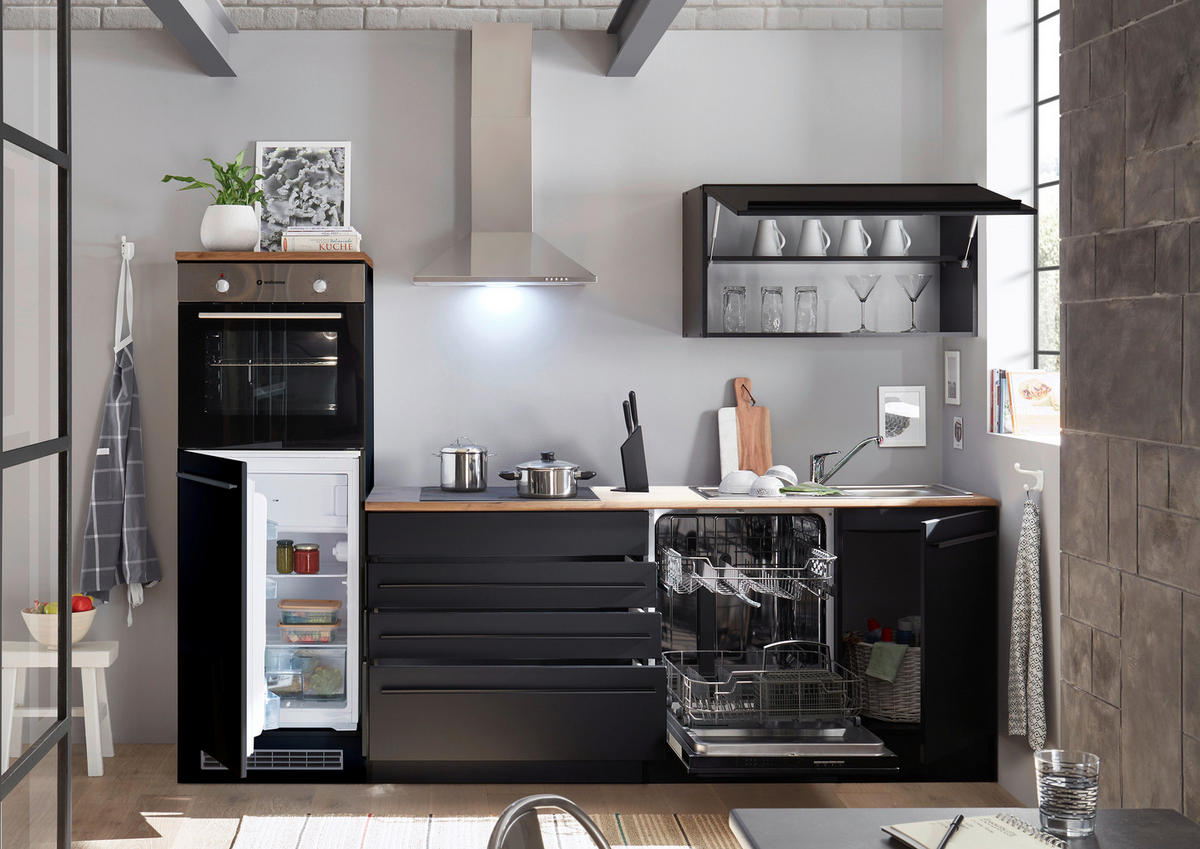 KÜCHENBLOCK 260 cm   in Schwarz  - Eichefarben/Schwarz, LIFESTYLE, Holzwerkstoff/Kunststoff (260cm) - MID.YOU