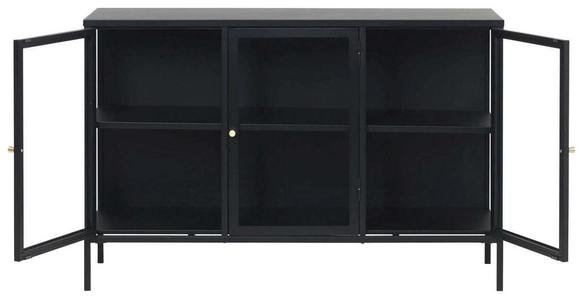 SIDEBOARD svart  132/85/40 cm  - svart/guldfärgad, Trend, metall/glas (132/85/40cm) - Xora