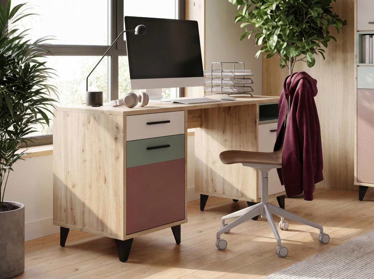 PISALNA MIZA leseni material barve hrasta, temno siva  - temno siva/črna, Design, umetna masa/leseni material (150/74/60cm) - Carryhome