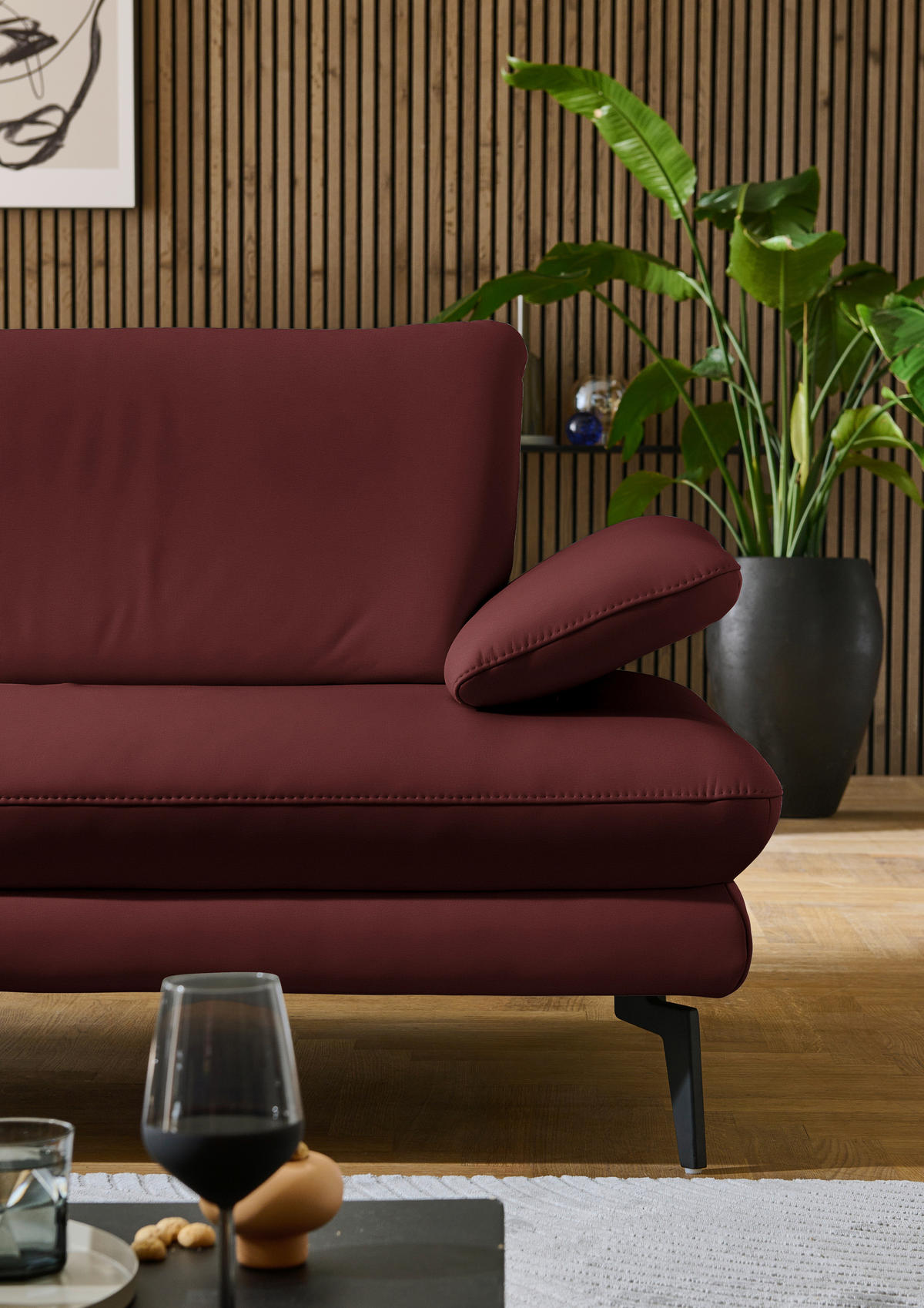 ECKSOFA in Echtleder Brombeere  - Brombeere/Schwarz, Design, Leder/Metall (195/308cm) - Dieter Knoll