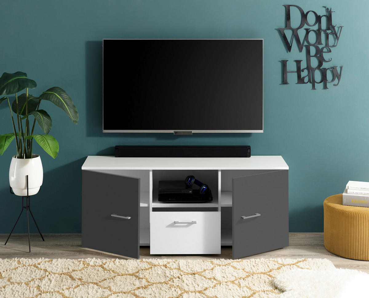 COMODĂ TV 135/54/37 cm  - alb/grafit, Modern, plastic/material pe bază de lemn (135/54/37cm) - Carryhome