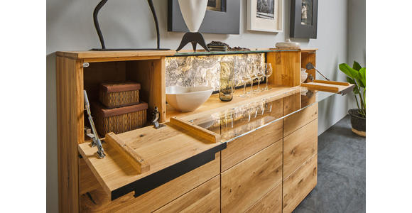 HIGHBOARD Eichefarben  180/119,3/39,5 cm  - Eichefarben/Schwarz, Natur, Glas/Holz (180/119,3/39,5cm) - Valnatura