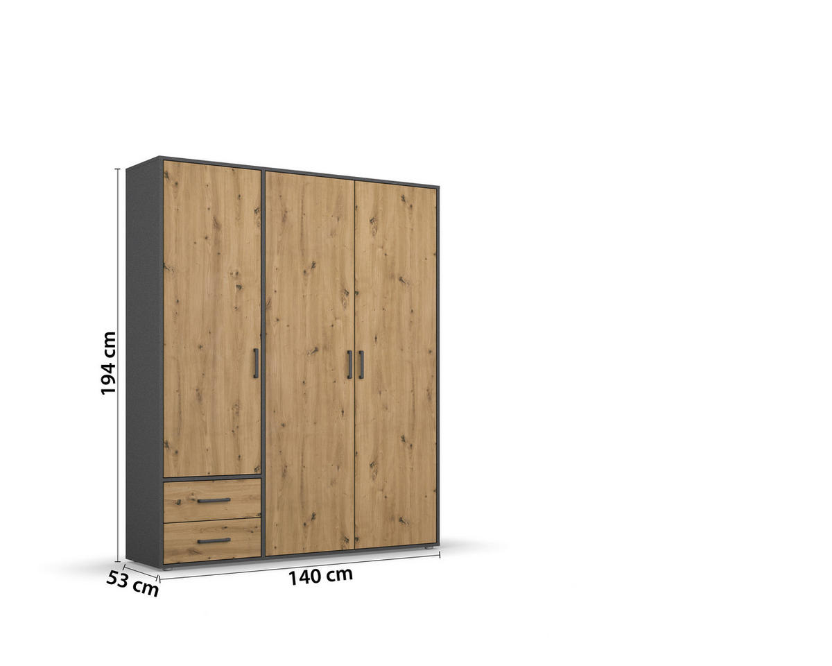 DULAP CU UȘI ROTATIVE gri, stejar Artisan  - stejar Artisan/gri, Modern, plastic/material pe bază de lemn (140/194/53cm) - Modern Living