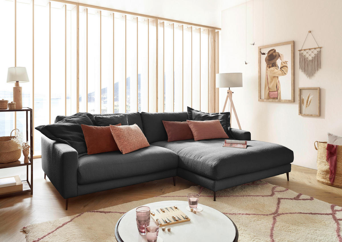 ECKSOFA Anthrazit Flachgewebe  - Anthrazit/Schwarz, Design, Textil/Metall (272/190cm) - Pure Home Lifestyle