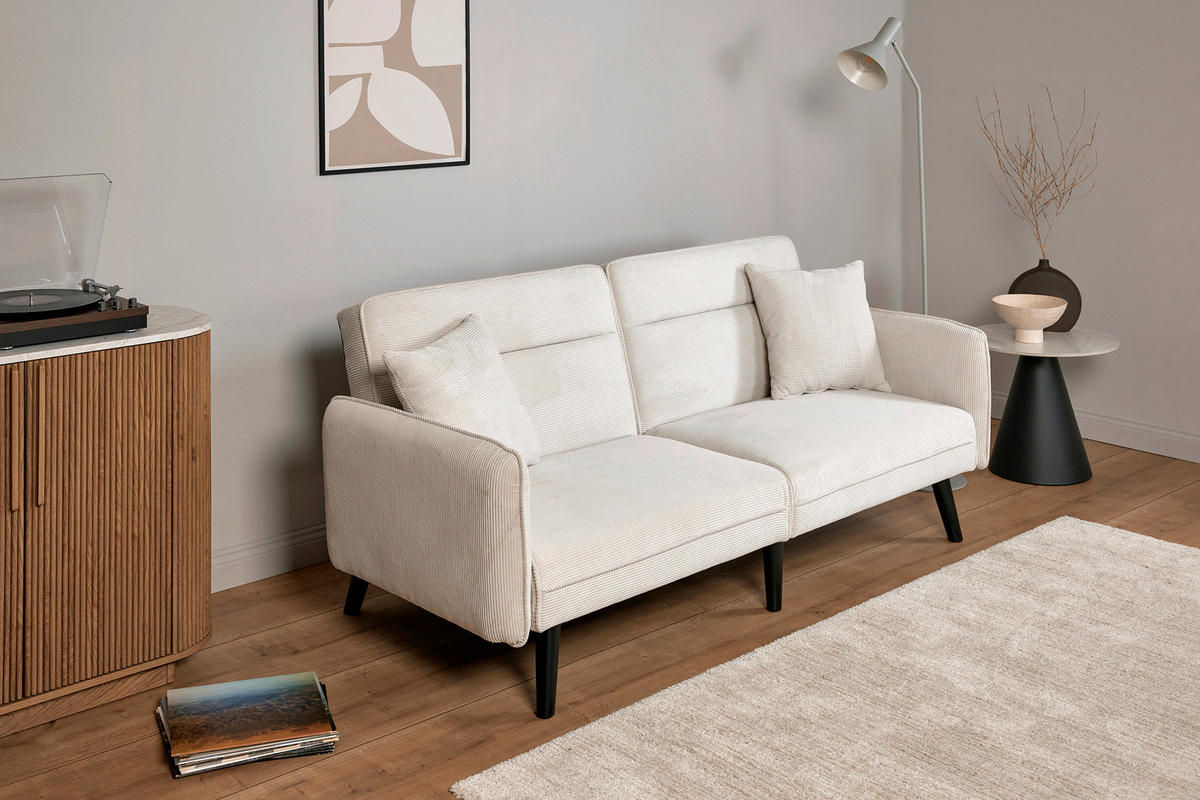 SCHLAFSOFA Cord Elfenbein  - Elfenbein/Champagner, MODERN, Holz/Textil (191/83/84cm) - Livetastic