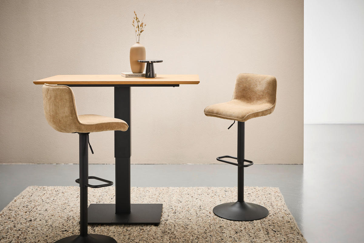 Scaun De Bar din metal, textil, negru, bej - bej/negru, Design, metal/textil (45/88-109,5/50cm) - home24