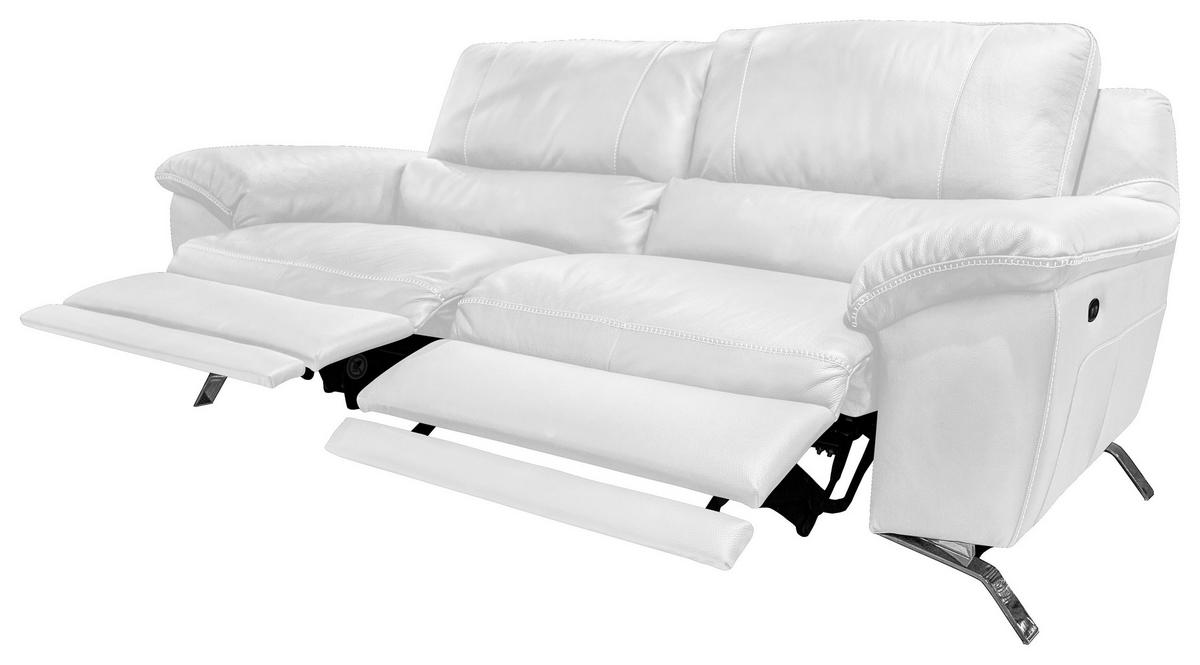 2,5-SITZER mit Relaxfunktion Kombination Echtleder/Lederlook Weiß  - Silberfarben/Weiß, Design, Leder/Metall (216/97/95-151cm) - Livetastic