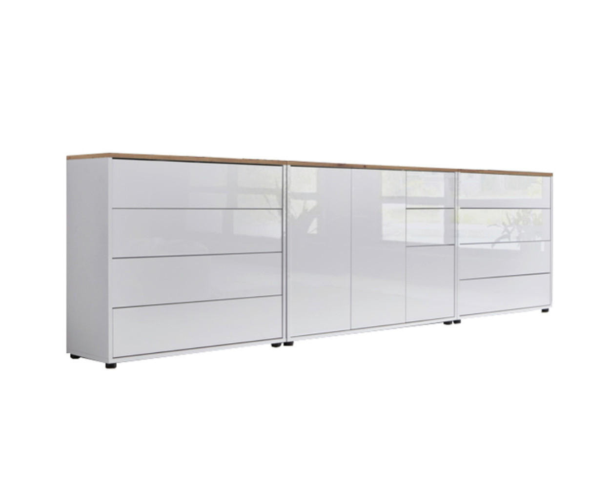 SIDEBOARD 263,5/73/33 cm  in Weiß, Eiche Artisan, Weiß Hochglanz  - Weiß Hochglanz/Schwarz, MODERN, Holzwerkstoff/Kunststoff (263,5/73/33cm) - MID.YOU