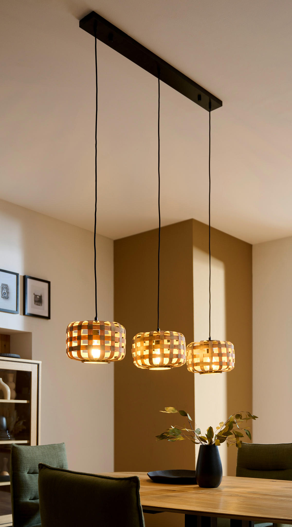 HÄNGELEUCHTE 104/24,5/146 cm  - Schwarz/Naturfarben, Natur, Holz/Metall (104/24,5/146cm)