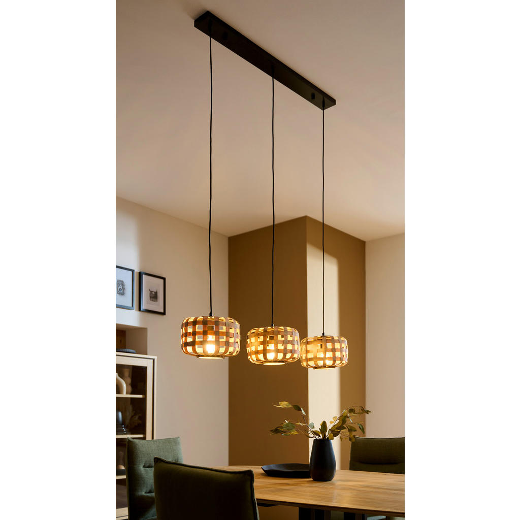 Thumbnail - Xxxl Hängeleuchte Woodline, Natur, Schwarz, Holz, Metall, Bambus, 24.5x146x104 cm, höhenverstellbar, Lampen & Leuchten, ...