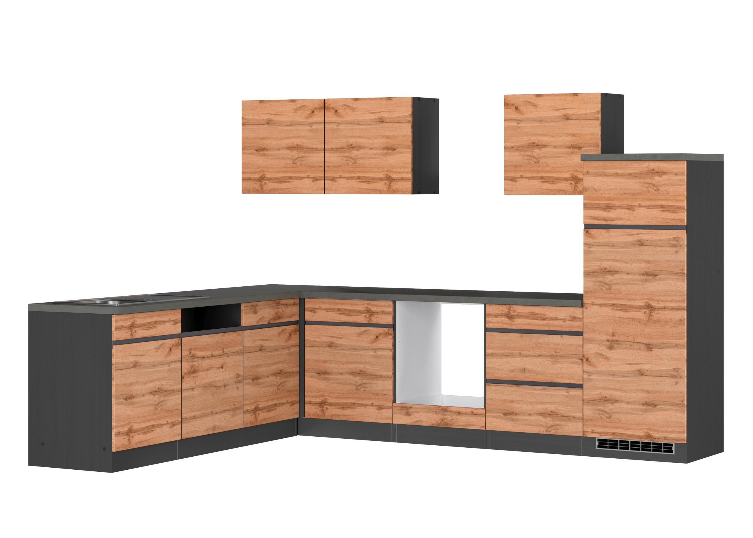 ECKKÜCHE 240/300 cm in Graphitfarben, Eiche Wotan - Eiche Wotan/Graphitfarben, Design, Holzwerkstoff (240/300cm) - Held