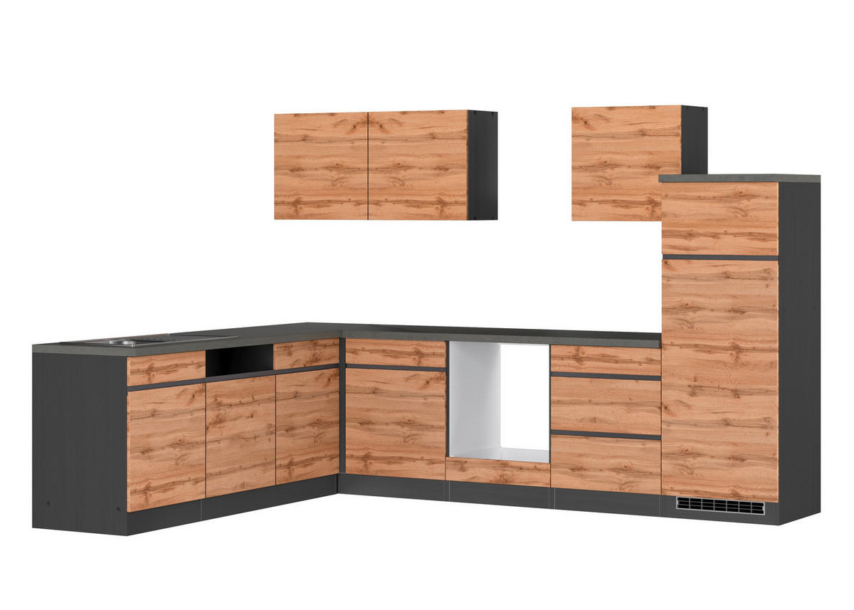 ECKKÜCHE 240/300 cm  in Graphitfarben, Eiche Wotan  - Eiche Wotan/Graphitfarben, Design, Holzwerkstoff (240/300cm) - Held