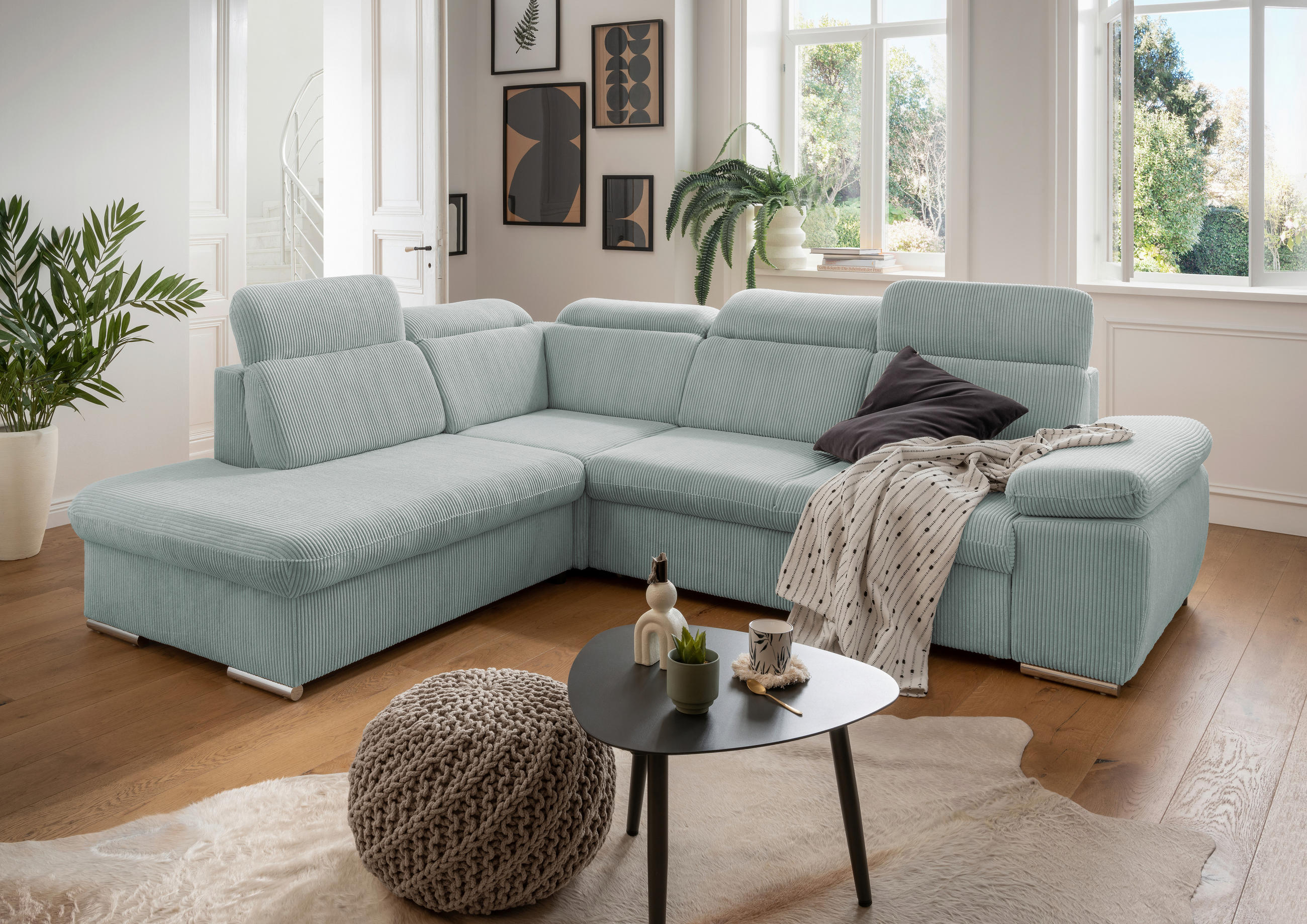 ECKSOFA in Cord Hellblau - Chromfarben/Hellblau, Design, Textil/Metall (228/283cm) - Livetastic