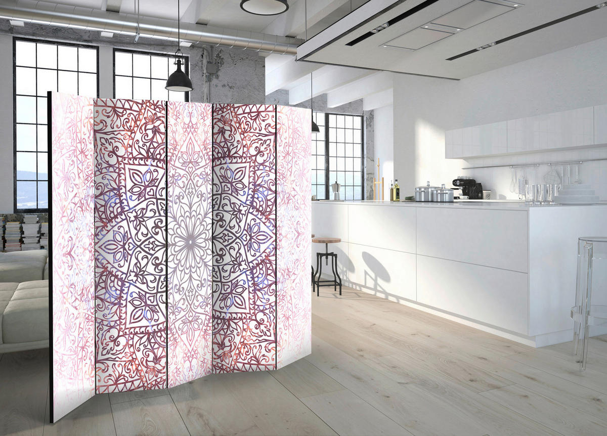 PARAVENT mit 5  Flügel - Violett/Weiß, Basics, Holz/Textil (225/172/3cm) - artgeist