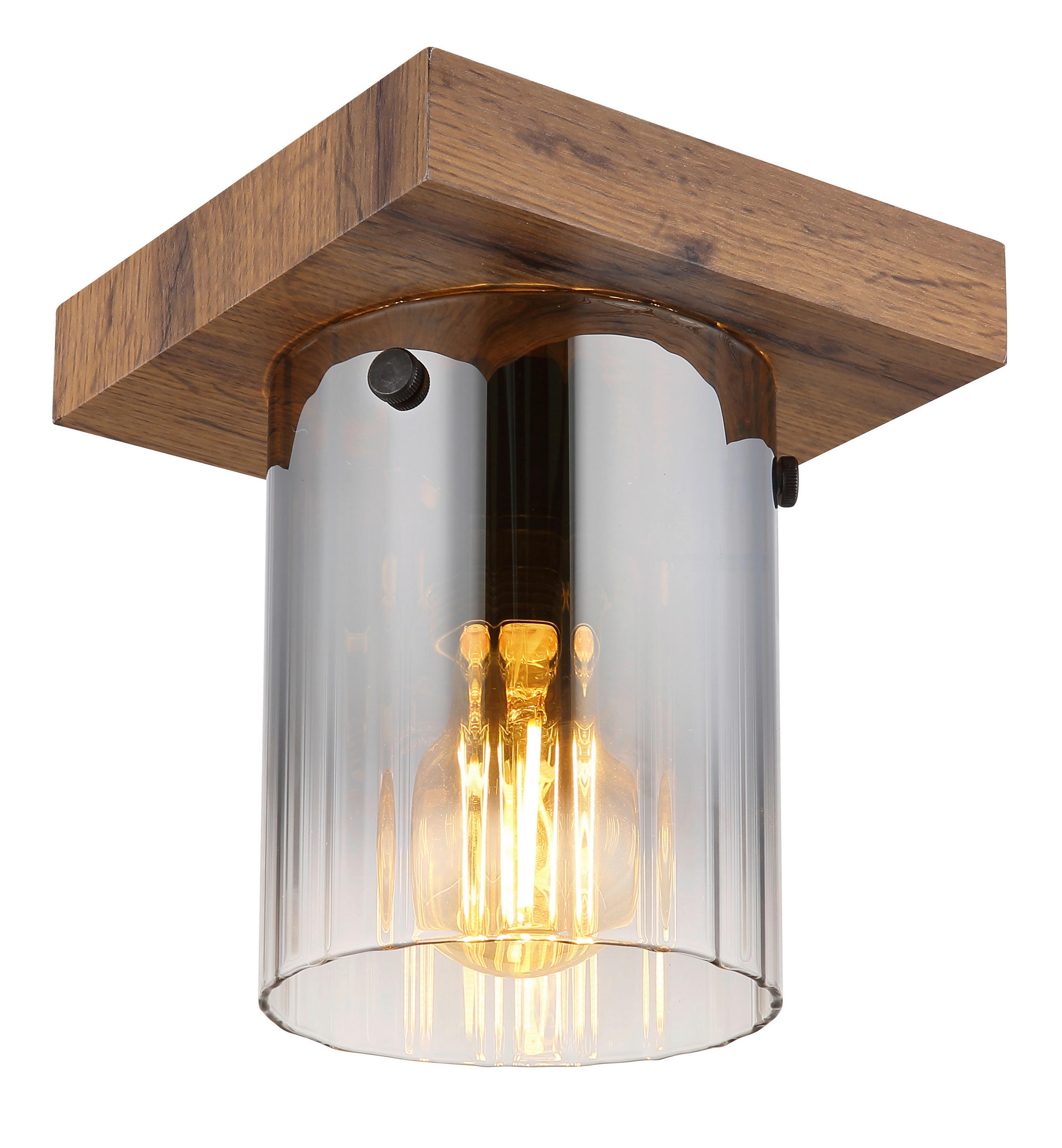 DECKENLEUCHTE    16/16/18 cm  - Dunkelbraun, Natur, Glas/Holzwerkstoff (16/16/18cm)