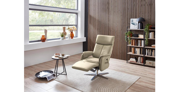 RELAXSESSEL in Leder Ecru - Ecru/Edelstahlfarben, Design, Leder/Metall (70/124/85cm) - Cantus